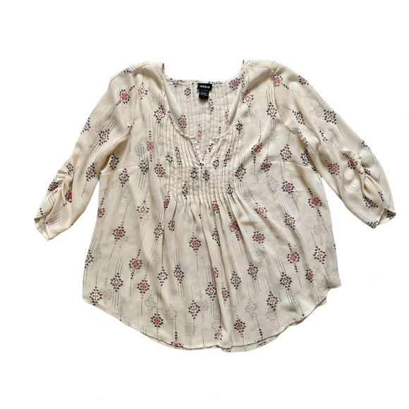 Torrid‎ 3/4 Sleeve Sheer Mesh Tunic Blouse Cream Floral Pattern Size 1X - Picture 1 of 8